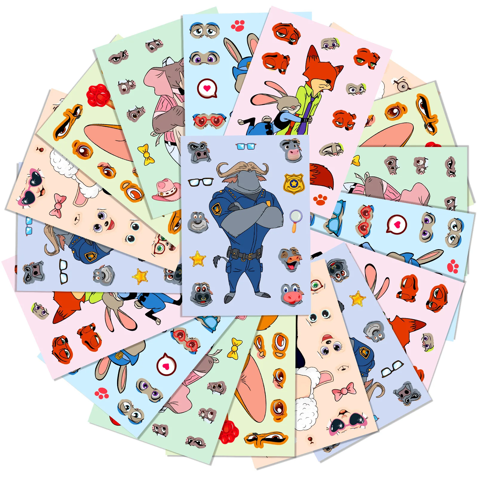 6/12 feuilles nouveau Zootopia faire un visage Puzzle autocollants animaux mignons dessin animé décalcomanie cahier téléphone guitare planche à roulettes classique enfant jouets