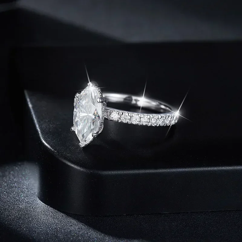 FEOBUR 2CT Marquise Cut Full Moissanite Engagement Rings for Women 925 Sterling Silver Lab Diamond Wedding Ring Jewelry GRA