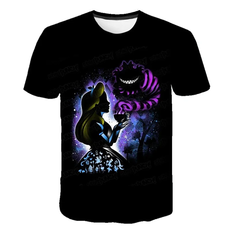 Alice in Wonderland T-shirts Boy Girls Cheshire Cat 3d Print Tshirts Summer Short Sleeve Tees Boy Girl Casual Funny Tops