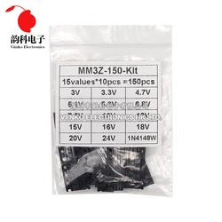 150pcs 0.2W SMD Zener Diode Assorted Kit SOD-323 0805 3V - 24V 1N4148 15Values Each 10pcs DIY Sample Set