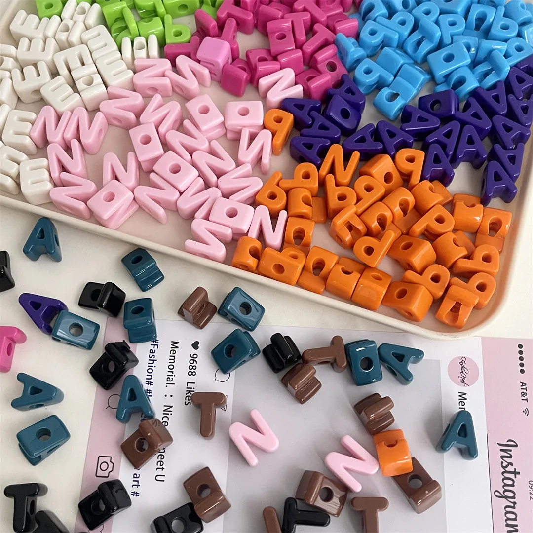 10pcs/lot Colorful English Letter Beads For Jewelry Making DIY Decoration Phone Chain Keyring Beadable Pen Hair Accessories