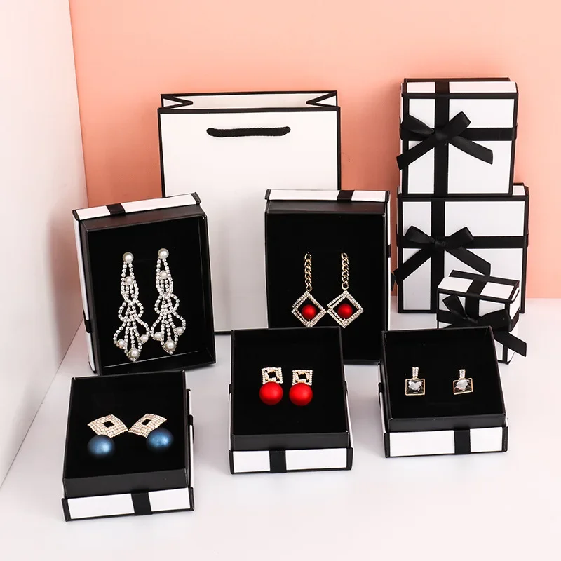 5pcs/lot High Quality Simple Black Bowknot Pendant Jewelry Box DIY Everyday Jewelry Storage Box Can Hold Ring Bracelet Earrings