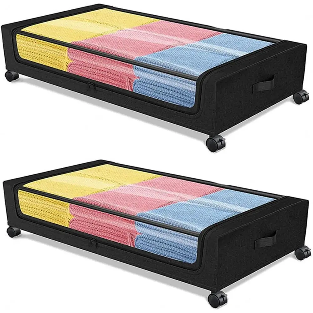 

Двойные коробки для хранения под кроватью на колесиках с прозрачными крышками для одежды, игрушек и многого другого
