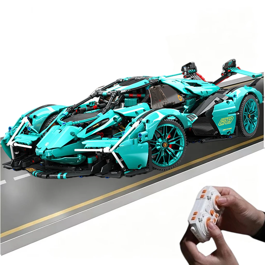 

Blue V12 Block Roadster RC Tech Racer 1:14DIY Roadster building block assembly Block car toy birthday gift （1280+granule）