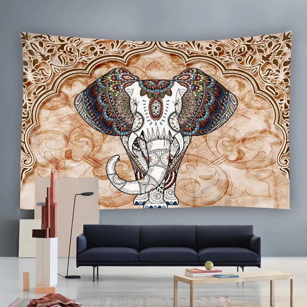 

Psychedelic elephant tapestry Mandala pattern wall decoration Bohemian art beach towel travel blanket background cloth