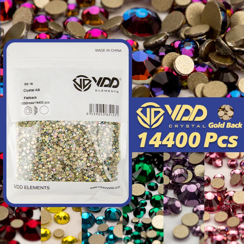 VDD 14400 Stück Großhandel hochwertige Kristall-Strasssteine mit goldenem Boden, flache Rückseite, Glas-Strasssteine, DIY-Handwerk, Nagelkunst-Zubehör – Detail 1