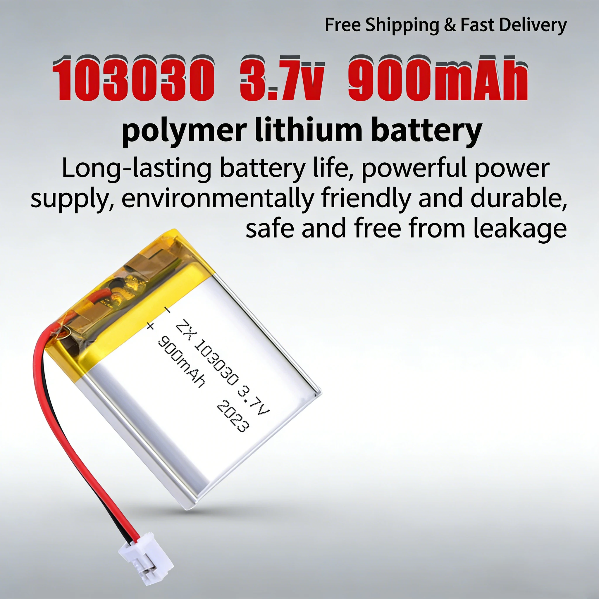 3.7V 900mAh 103030 Lipo Battery, Rechargeable Lithium Polymer Cell for Bluetooth Speaker, Handheld Fan, Air Purifier, Headset