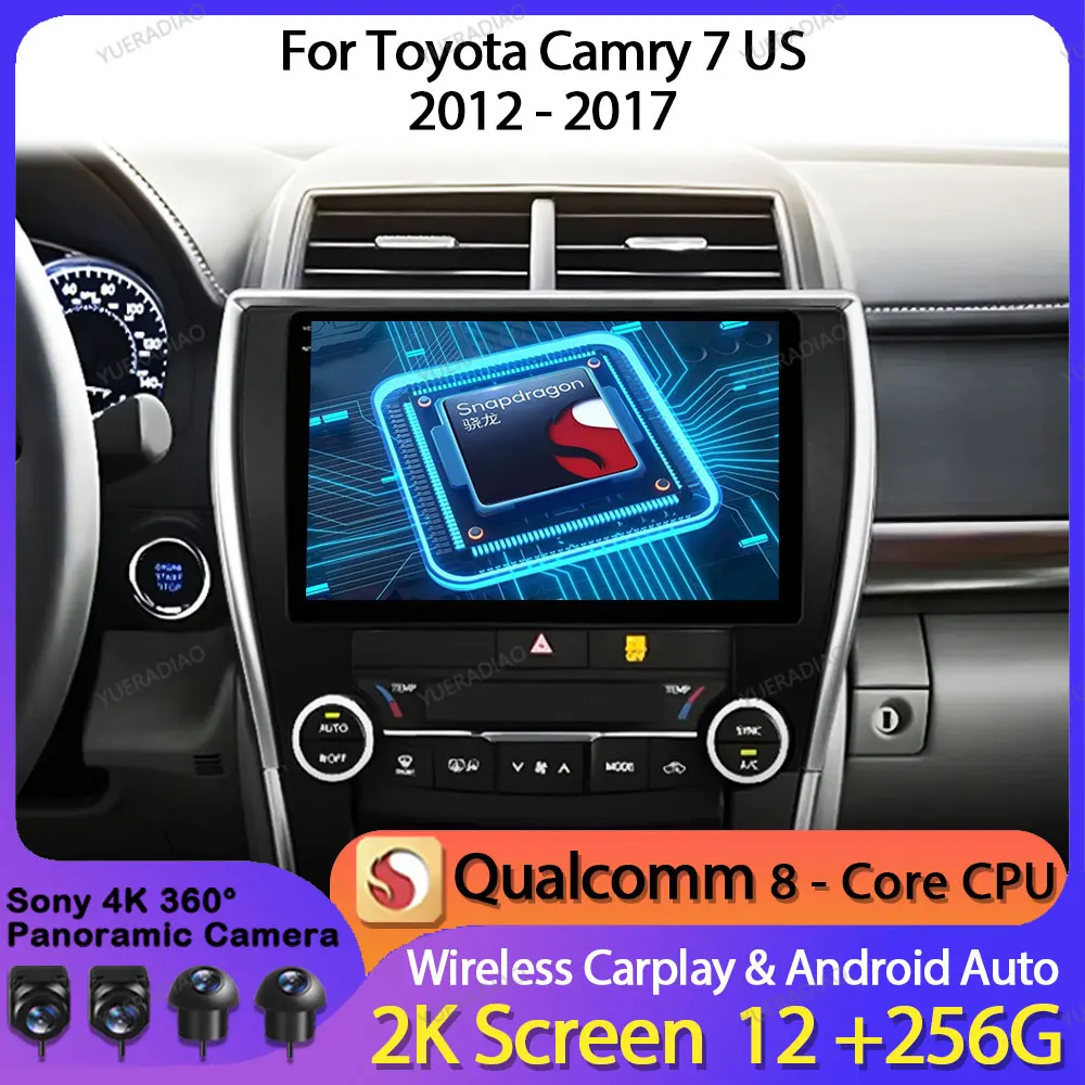 Android 14 Carplay Car Radio For Toyota Camry 7 XV 50 55 US Version 2012 - 2017 Multimedia Viedo Player 4G WIFI Head Unit GPS