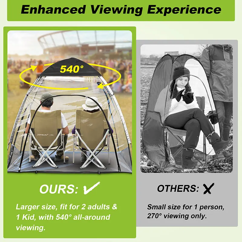 Sport Tent with Removable Top Cover, All Weather Shelter with Sealed Floor, Clear Bubble Tent, for Outdoor Sports Games&Events