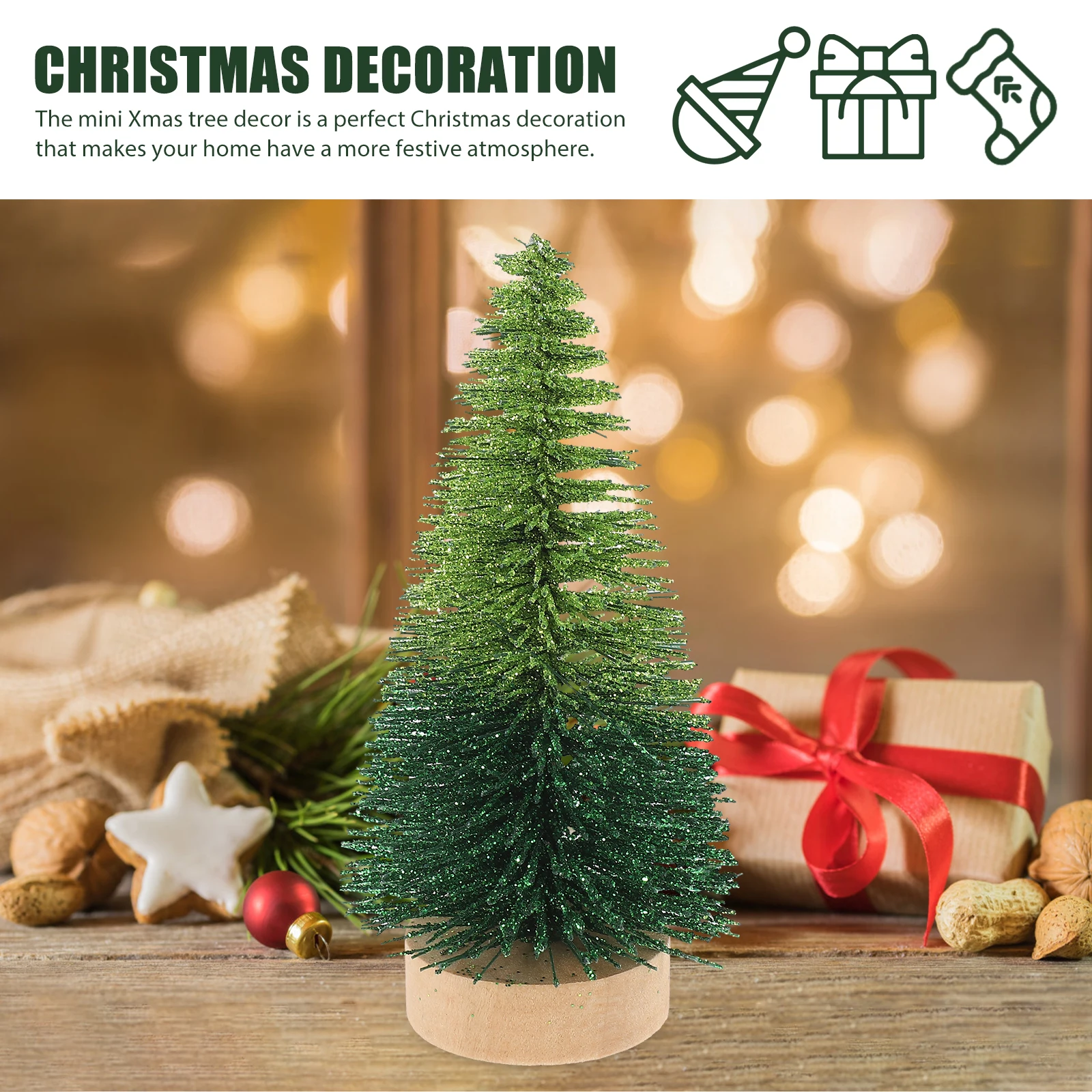 

4pcs Mini Christmas Wooden Base Pet Wood Material Festive Home Decoration Tabletop Desk Party Decor Simulated Artificial Xmas