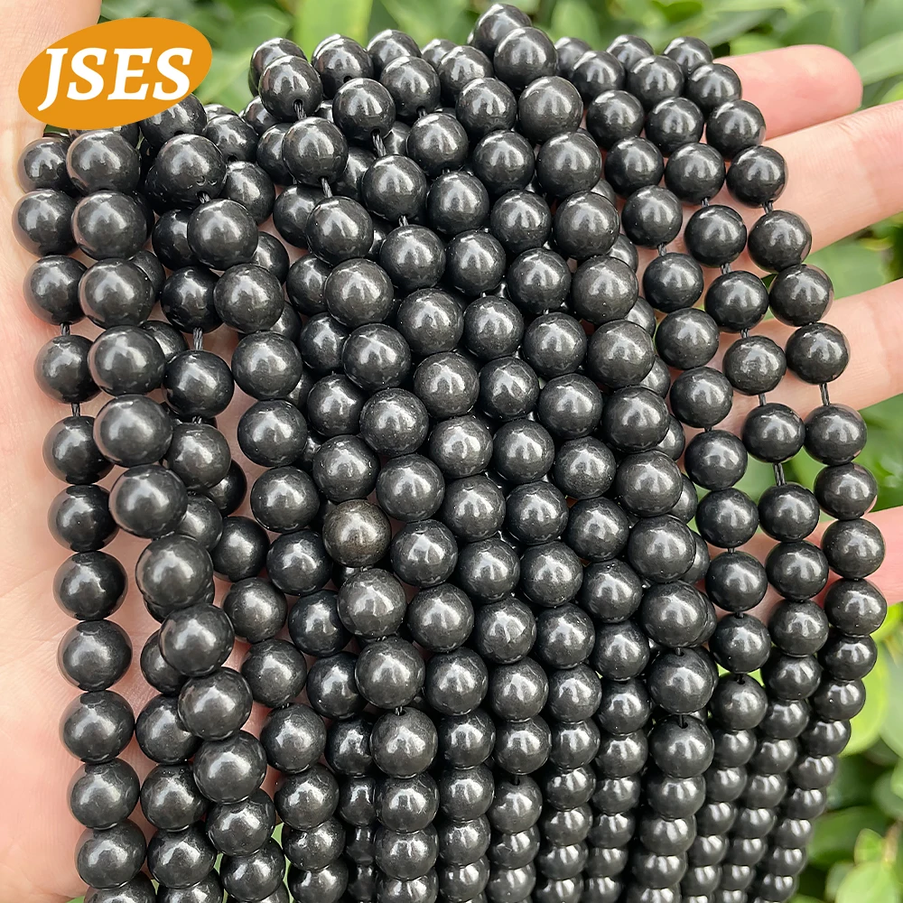 

AA Natural Black Shungite Stone Smooth Round Loose Beads Gemstone 4/6/8/10MM for Jewelry Making Diy Bracelet Necklace Charms