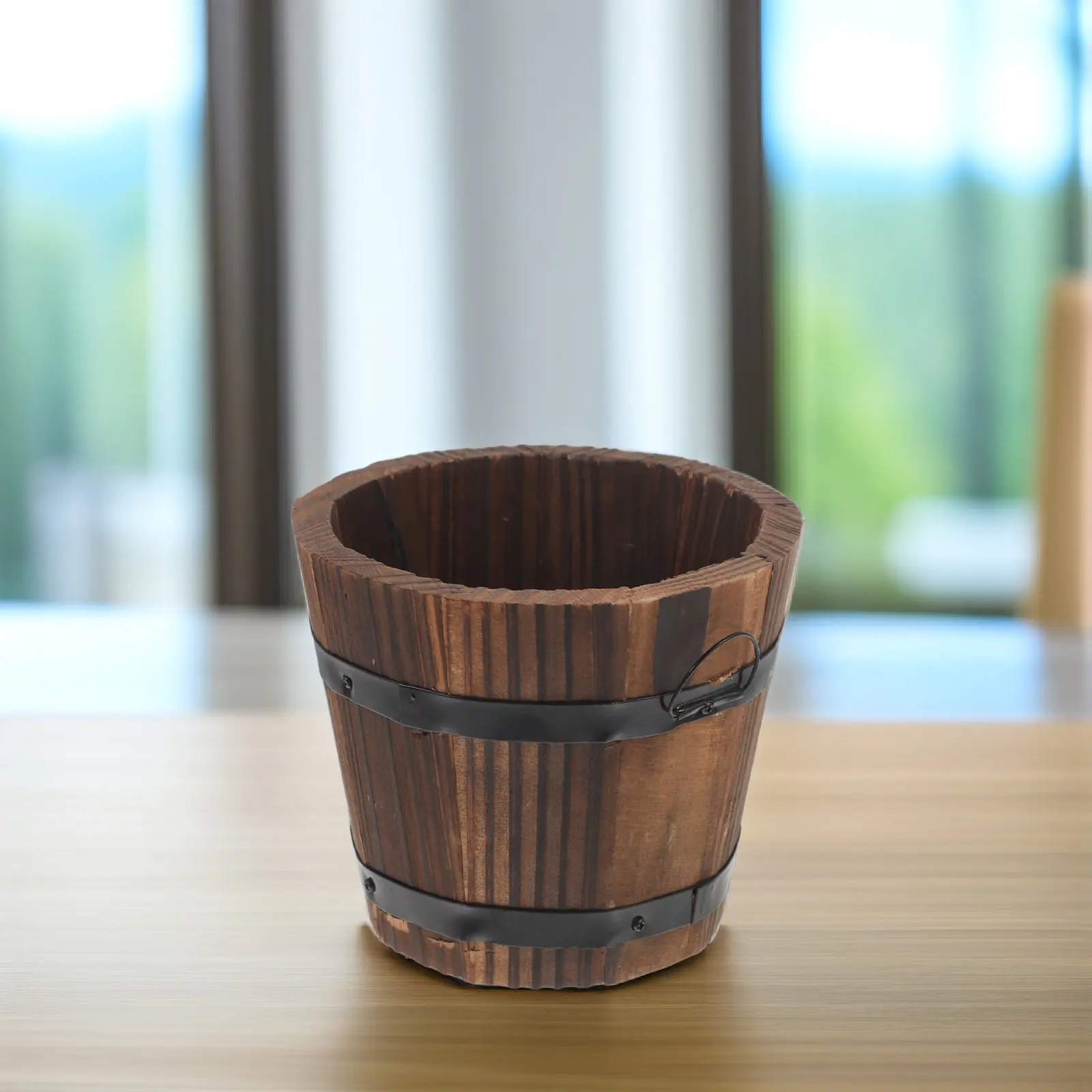 Vintage Wood Plant Pot Barrel Large Capacity Succulent Planter Flower Pot Holder Garden Decor Reusable Whiskey Barrel Planter