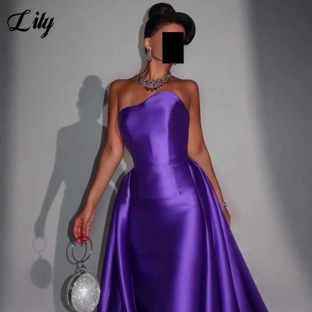 

Lily Purple Formal Gowns One Shoulder Evening Gown with Pleats Embellishments and A-Line Satin Sleeveless Party Dress Customized