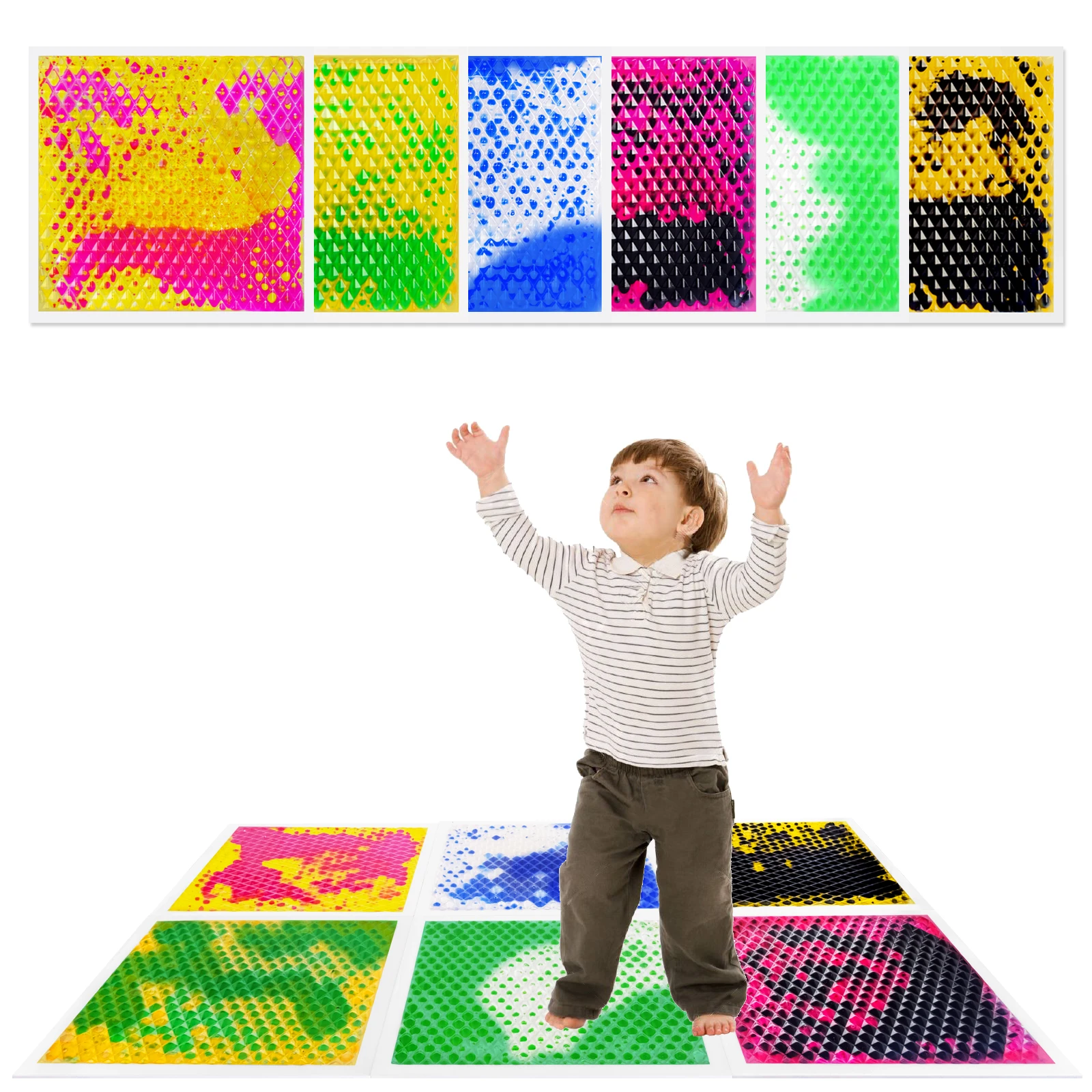 

Liquid Sensory Tile Mat for Kids, Fun and Educational, Sensory Play on the Floor, Activity Rooms, 6Pcs