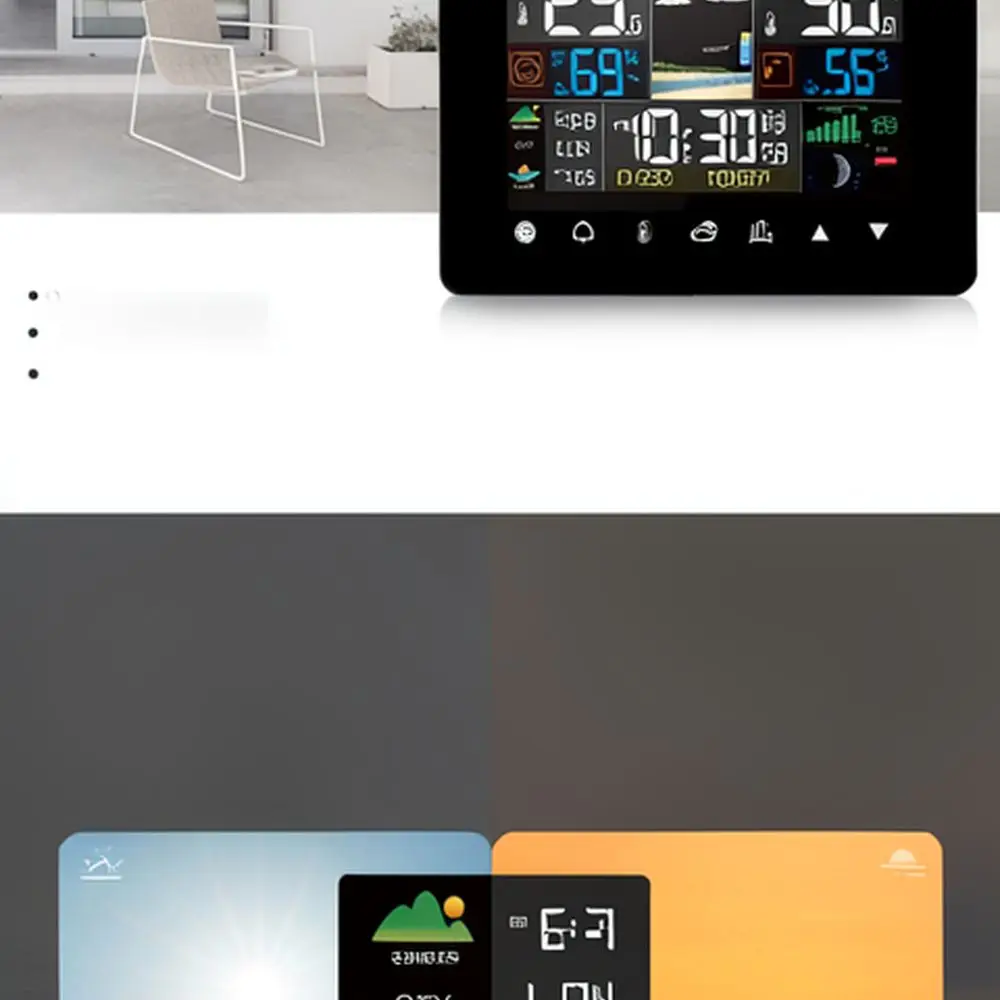 Smart Weather Station Clock Color Digital Touch Screen Alarm Calendar Temperature Humidity Tracker Modern Desk Clock