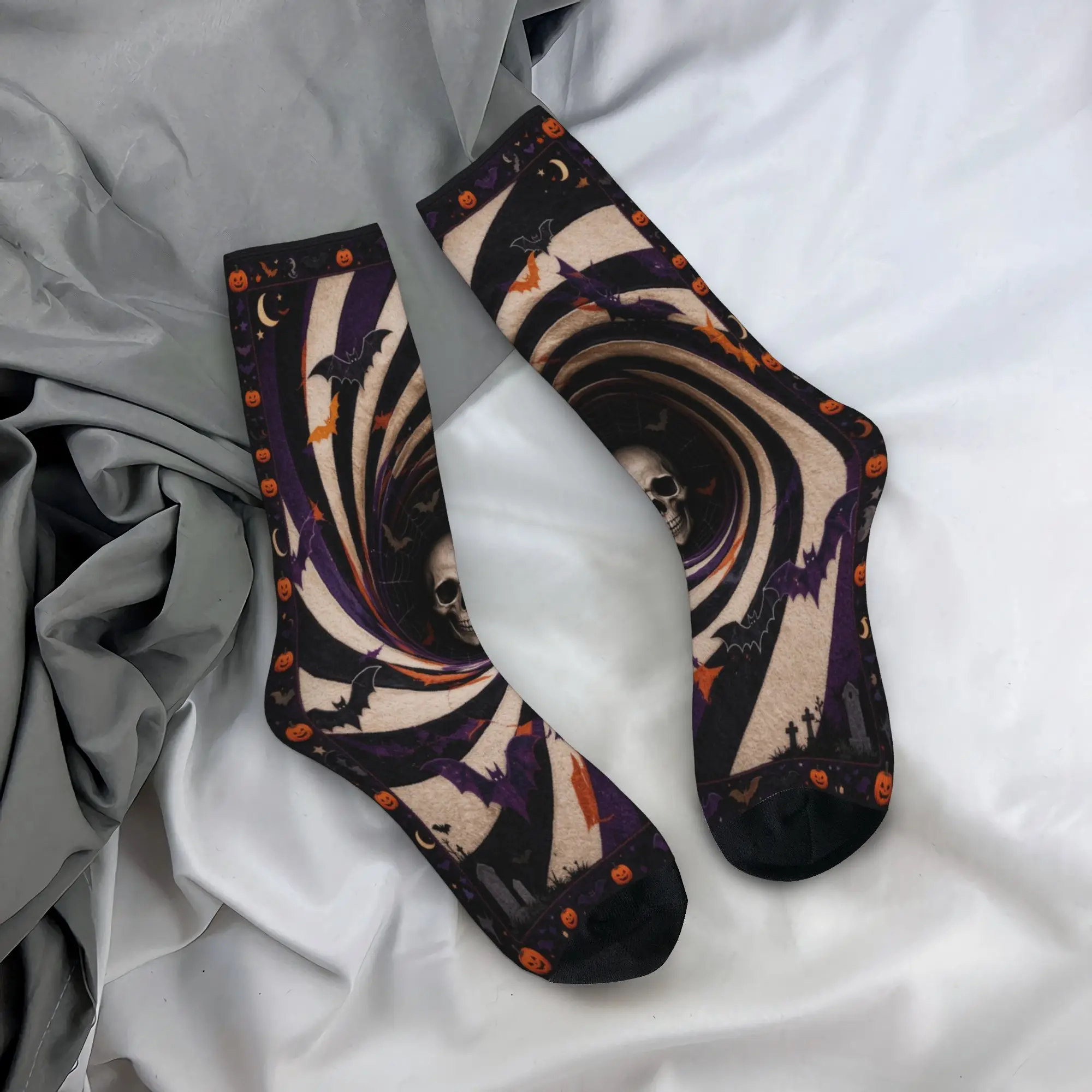 Hip-hop 3D Illusion Halloween Football Socks Skeleton Gothic Polyester Crew Socks for Women Men Breathable