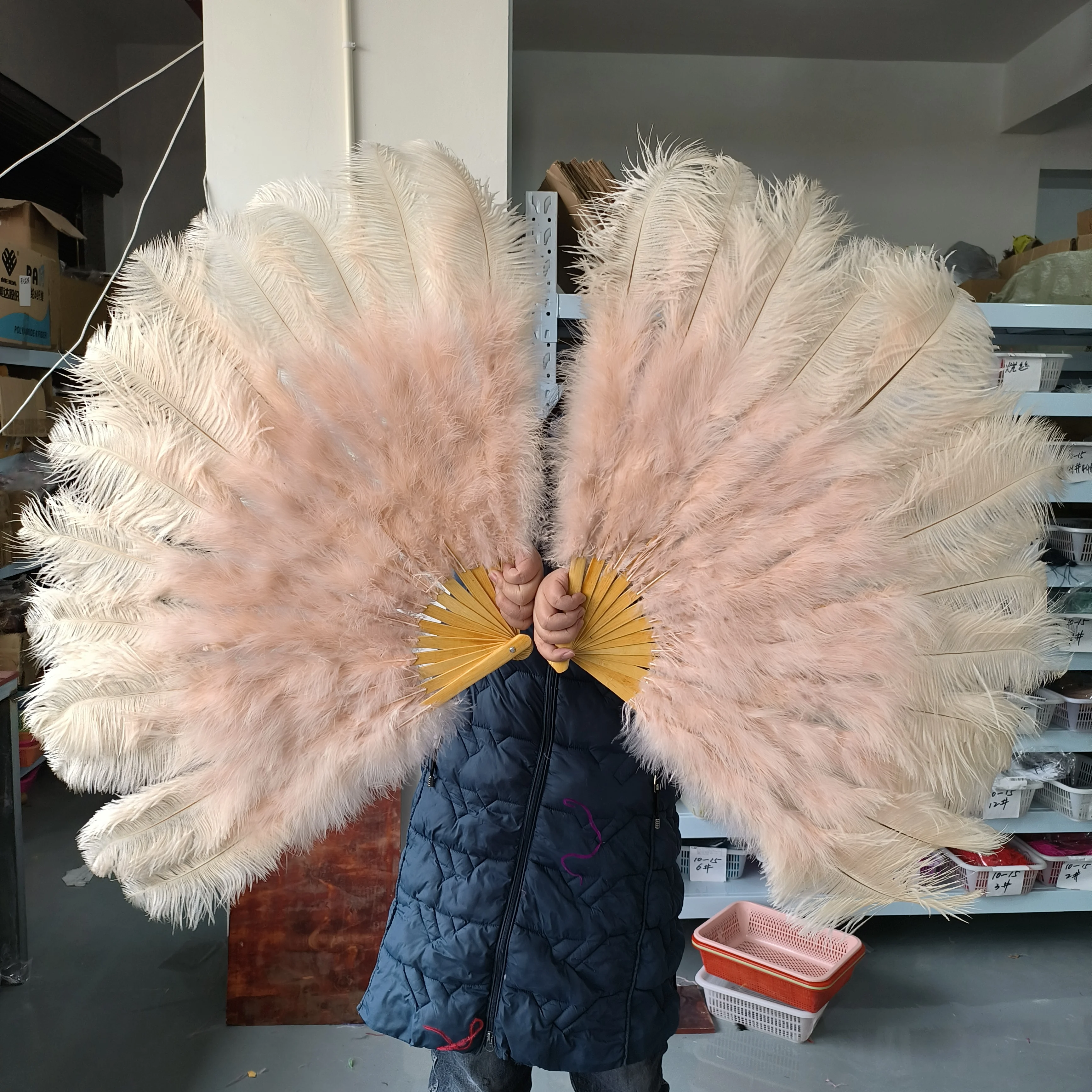 Wholesale 10PC Champagne Ostrich Feathers Fans for Carnival Belly Dance Magic Show Stage Decoration Performance Props Customized