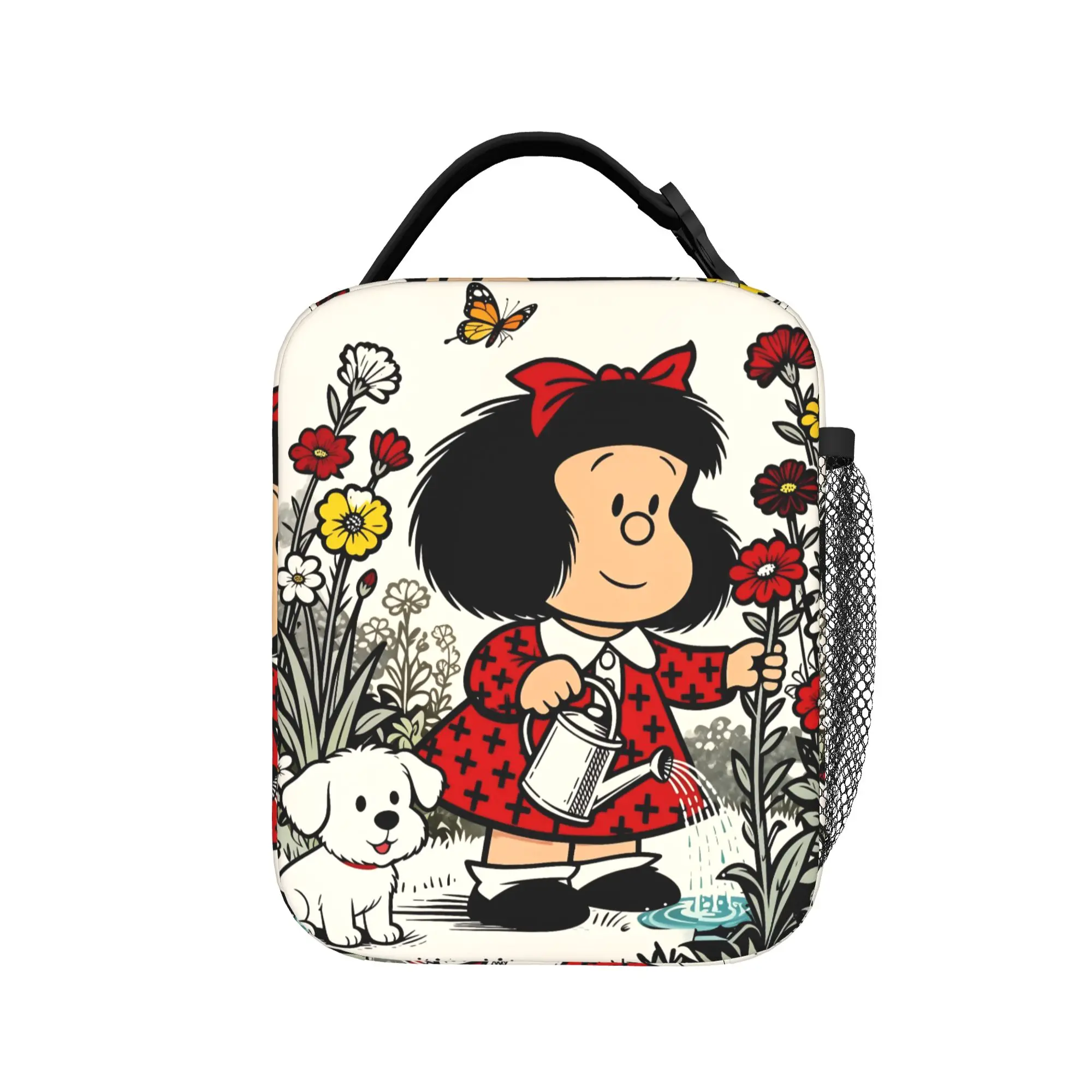 Cartoon Girl and Puppy Gardening Insulated Lunch Bags Cooler Bag Reusable,Lunch Container Mafaldas Tote Lunch Box Food Bag