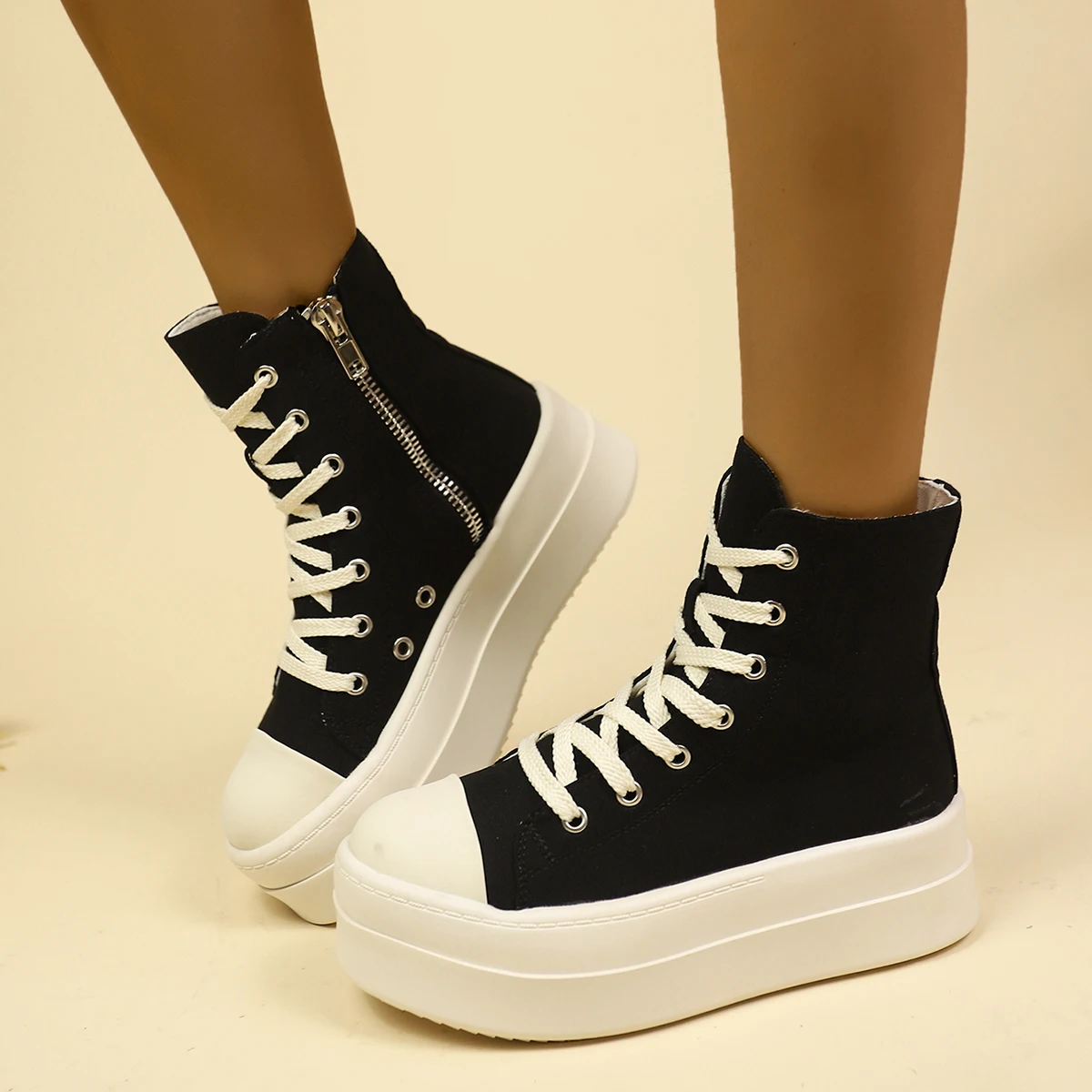 Ro high-top shoes women's platform wax canvas shoes women's 2024 new casual niche board shoes fashion zipper boots