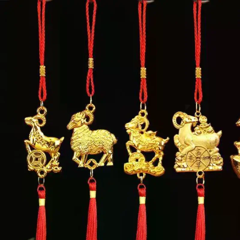 1Pcs Gold Lucky Design Red Tassels Chinese New Year 2027 Goat Hanging Ornaments For Spring Festival Home Wall Decor