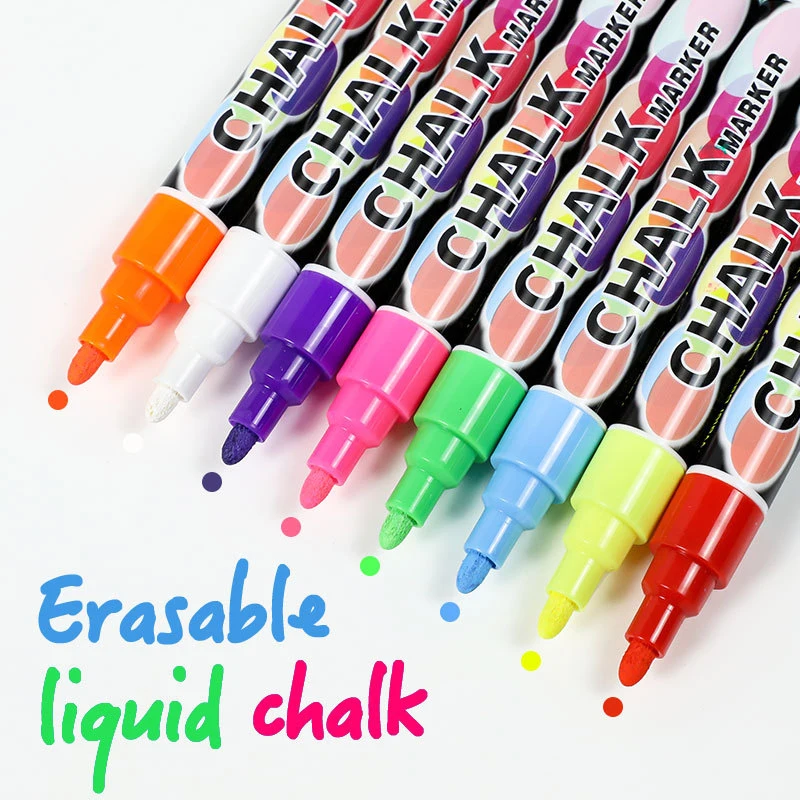 Stylos marqueurs à craie liquide effaçables, tableau d'écriture LED multicolore, fenêtre en verre, marqueur d'art, peinture pour enfants, tableau noir