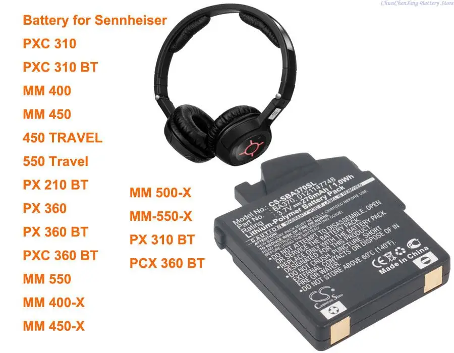 

Аккумулятор OrangeYu 270 мАч BA370 для Sennheiser 450 ,550 , MM400, PX210BT, PX360, 360BT, PXC310