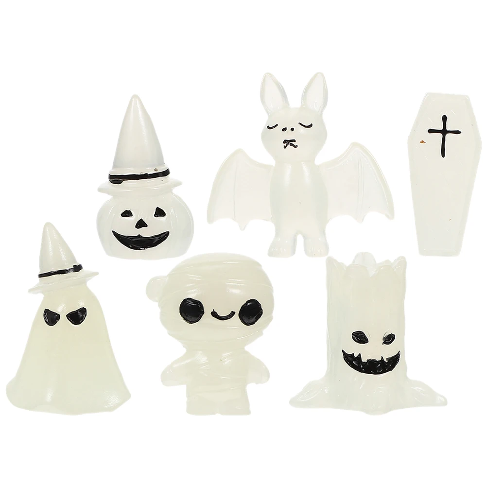 

6 Pcs Ornament Luminous Ghost Pumpkin Ornaments Resin s Miniature Small Statue Halloween Figures