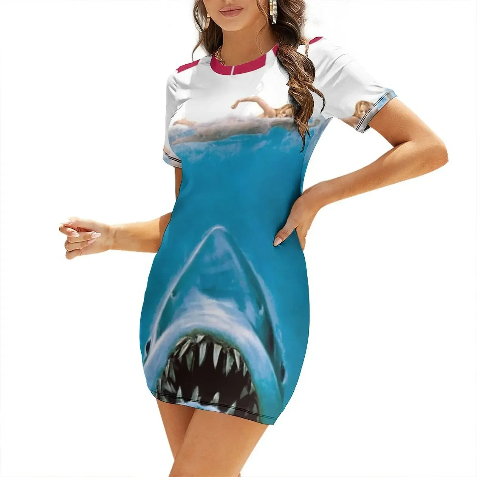 

Shark Attack The Diver On Beach Poster Short-Sleeved Dress luxury woman evening dress dresses for womens 2026