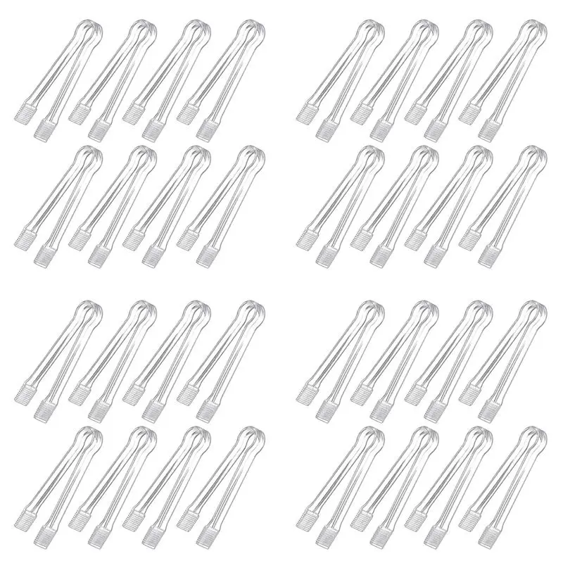 ABUL-32 Pcs Plastic Buffet Serving Tongs Mini Serving Utensil Tongs Appetizers Tongs Clear Kitchen Tongs 6.3 Inch Small Ice
