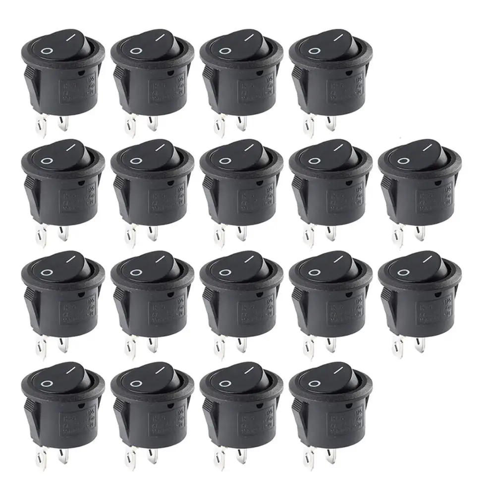 Round Black Rocker Switch KCD1105 Open 20pcs Two Pins Reliable Performance Perfect for DIY Electrical Installations