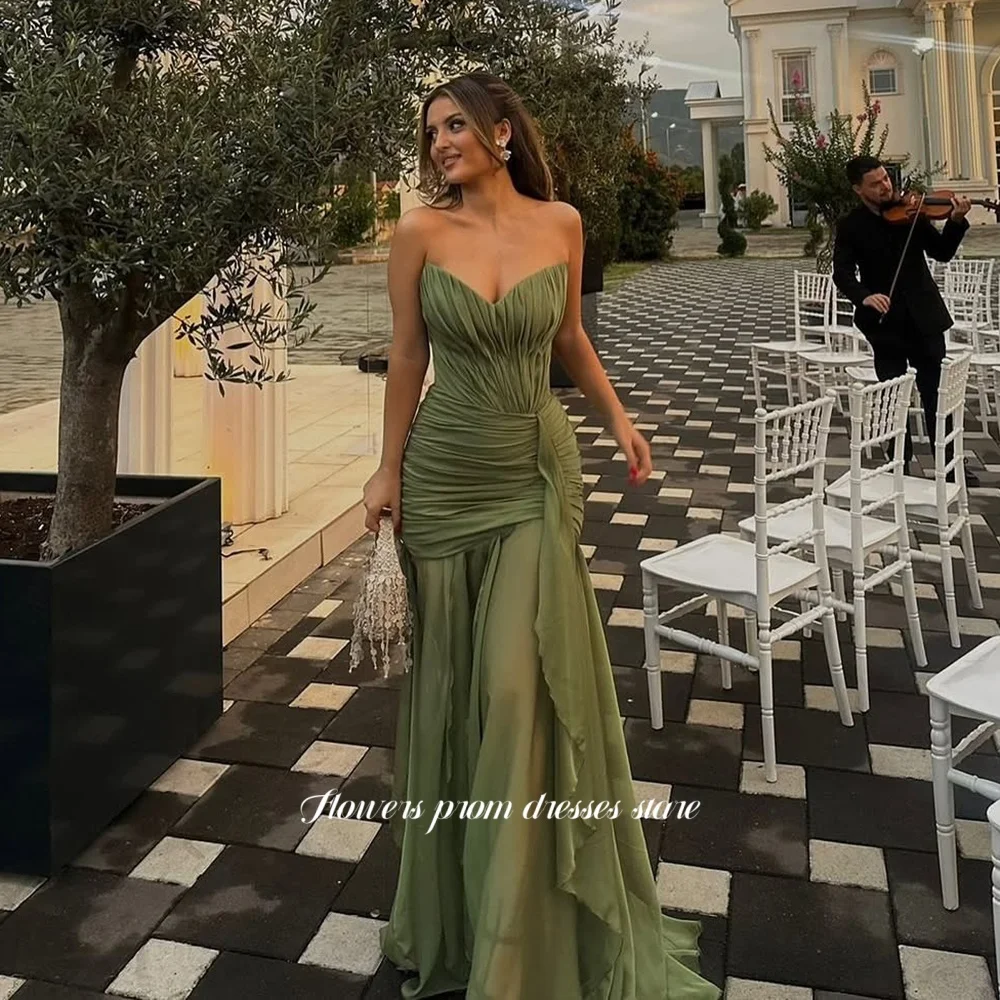 

Flowers Mermaid Party Dress Pleats Prom Dress Chiffon Evening Dress Sweetheart Party Dress for Women Customized