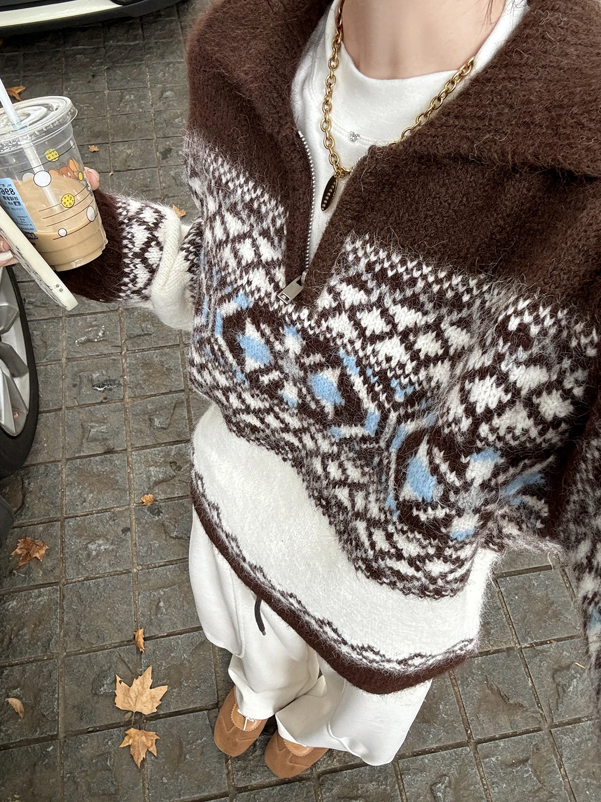 

Miji Lazy Island Sle Knitted Sweater Coat Collar Women's Autumn Winter New Retro Soft Polyester Nylon Wool Blend Zipper