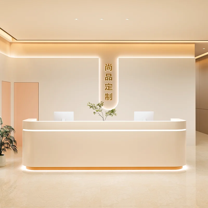 

Modern White Reception Desk Store Luxury Study Conference Register Office Desk Lighting Mostrador Recepcion Bar Furnitures