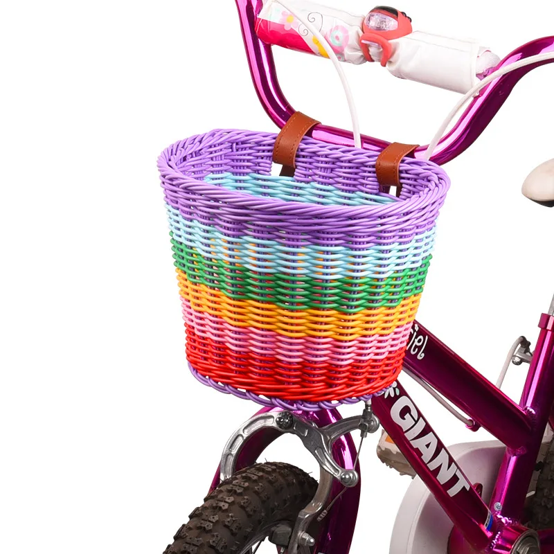 Bicycle Children's Car Basket Retro Woven Car Basket Rainbow Color Car Basket Front Car Basket Front Car Blue Riding Accessories view 4