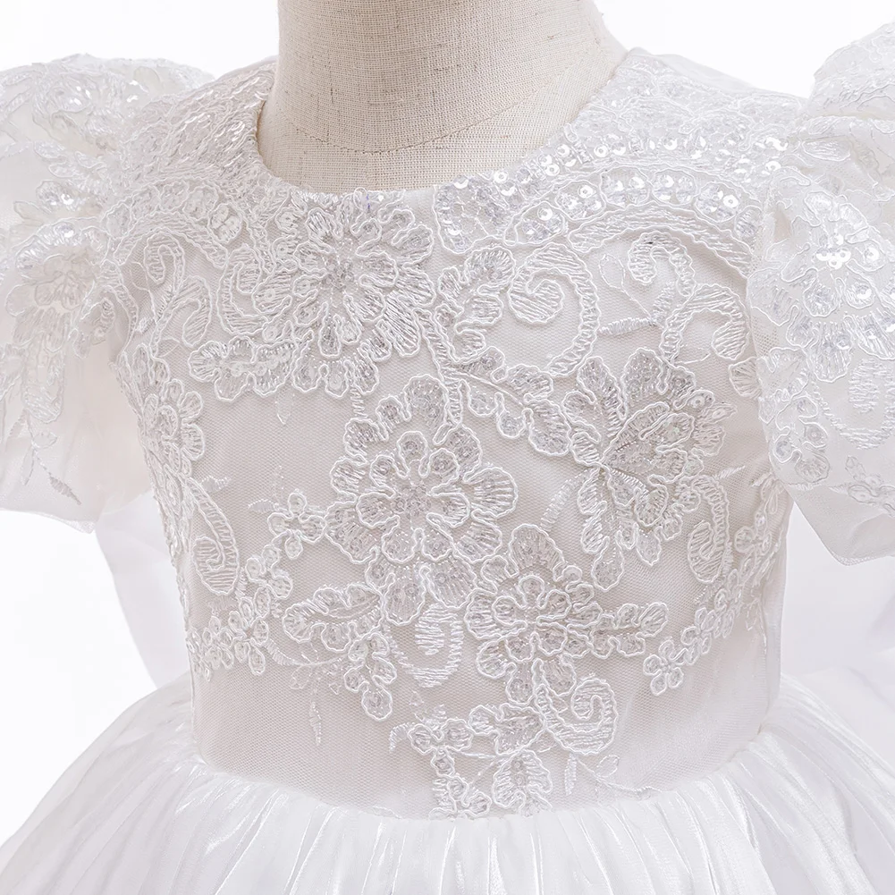 Robes d'anniversaire à fleurs pour bébés filles, pour mariage, robe de concours de princesse blanche avec Bonnet, robe de bal de baptême pour tout-petits