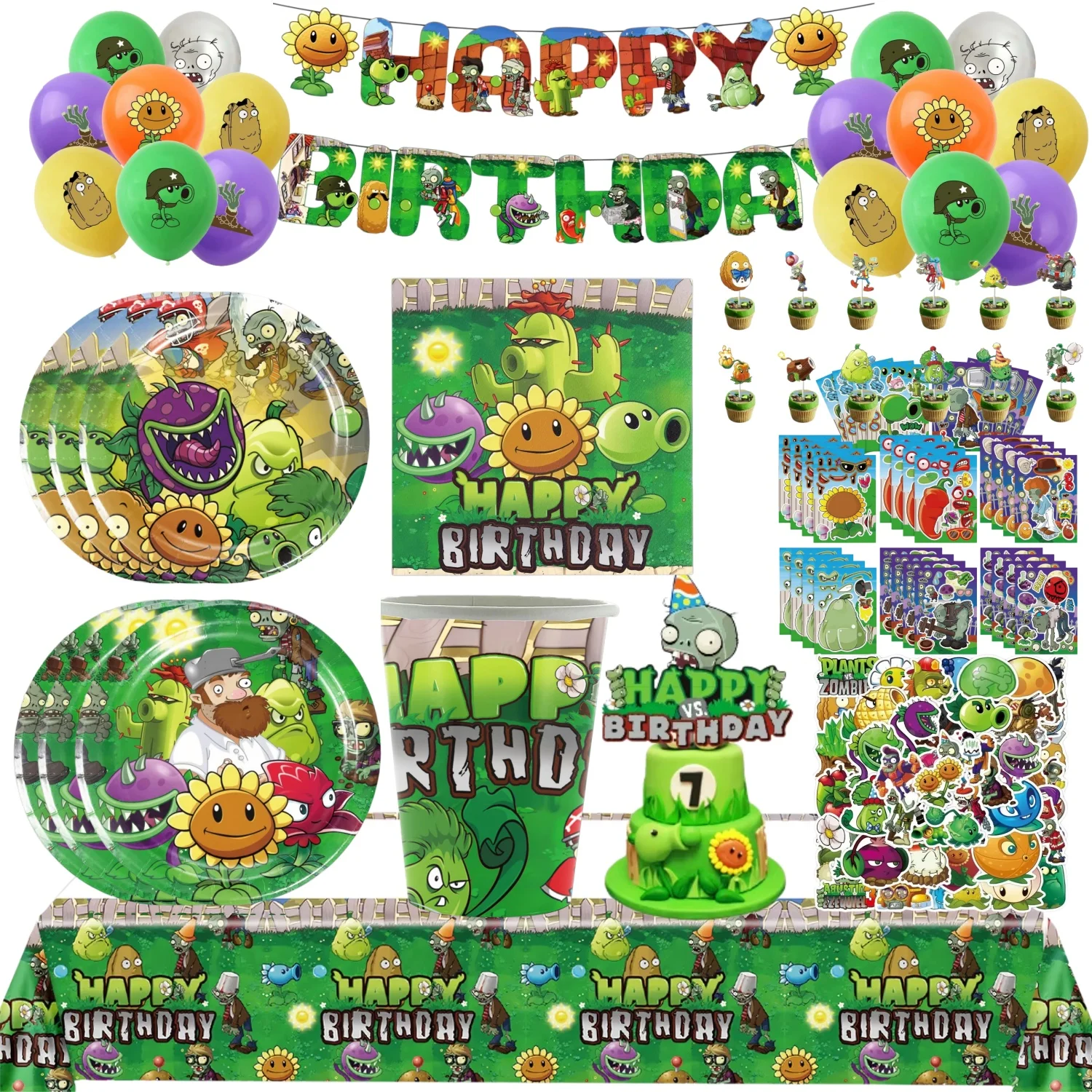 Globos de Látex de Plantas vs. Zombis, Pancarta de Feliz Cumpleaños, Decoración para Pastel, Decoración para Fiestas, Globos de Látex del Juego PVZ para Cumpleaños