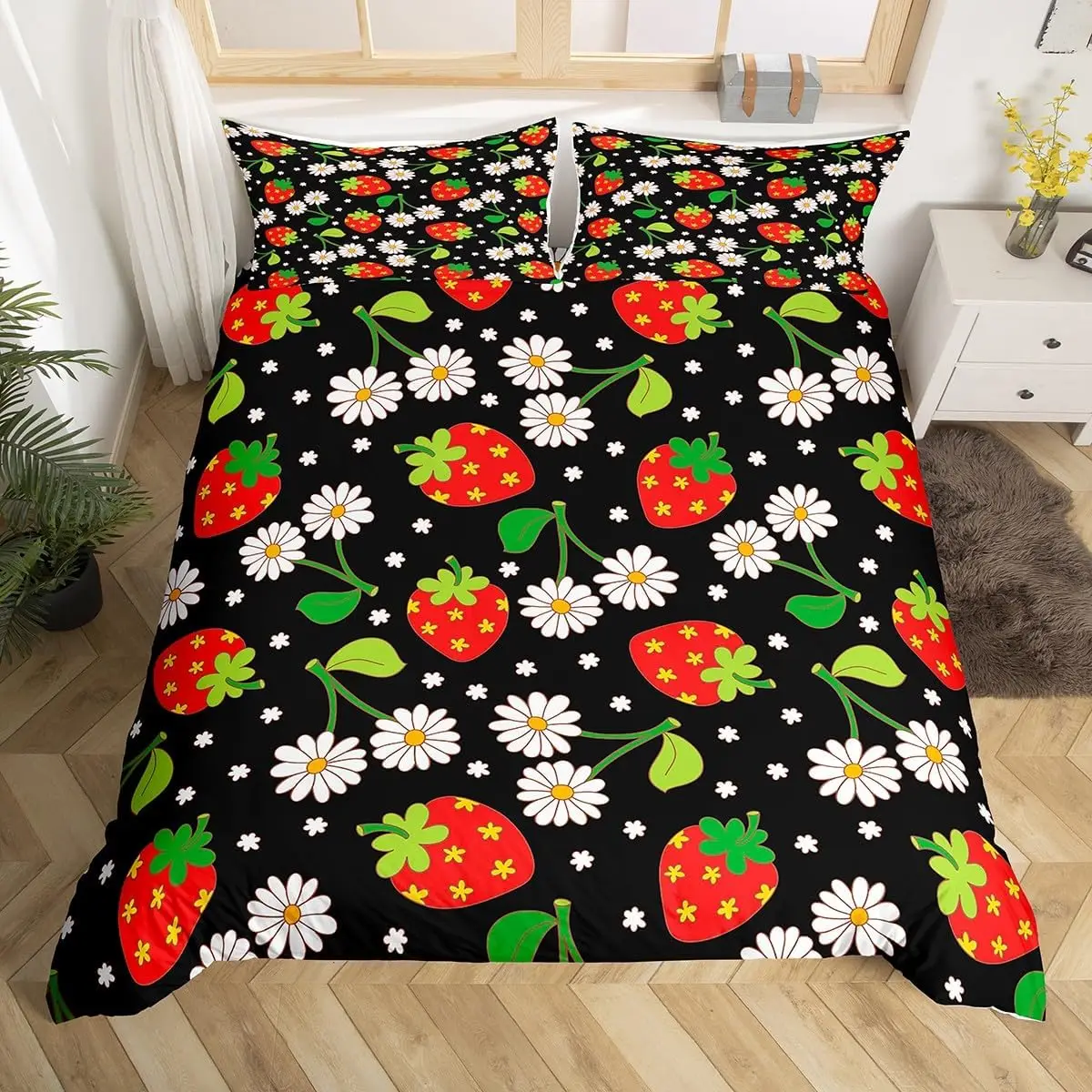 Daisy Duvet Cover Queen Twin Botanical Floral Printed Bedding Set for Boys Girls Natural Theme Blossom Flowers Comforter Cover
