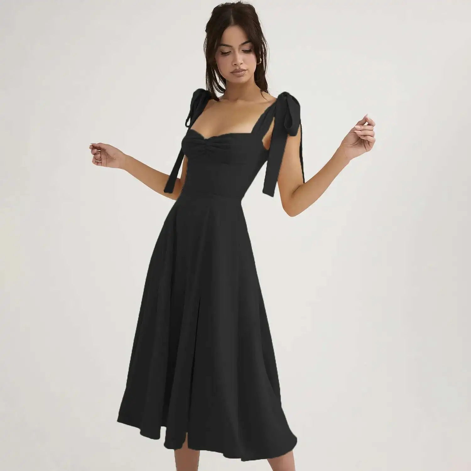 

French Strap Dress Holiday Dress Open Back Sexy Chiffon Long Dress Large Hem Sexy Evening 2025 Summer Dress Robe Vestido Women