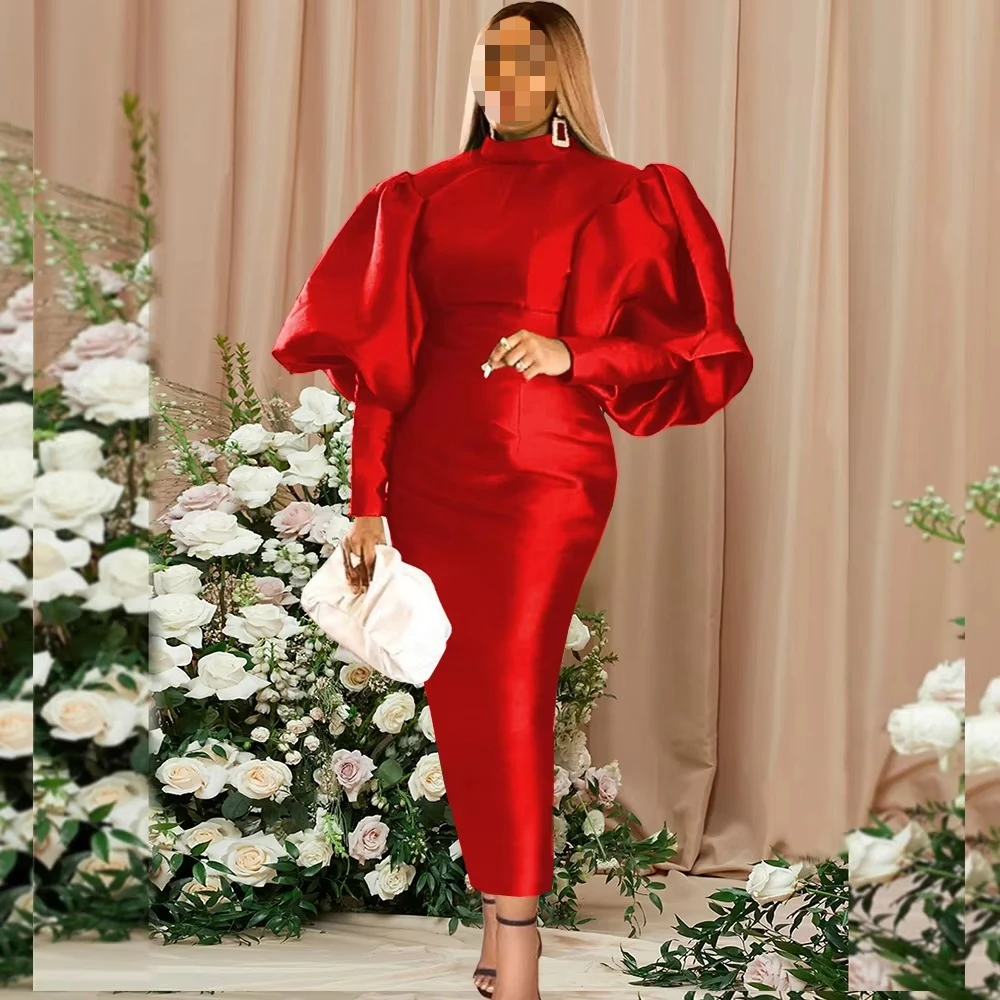 

Elegant Puffy Sleeve Evening Dresses O-neck Long Sleeves Dress Exquisite High Quality Sexy Prom Party Gowns for Women Customized