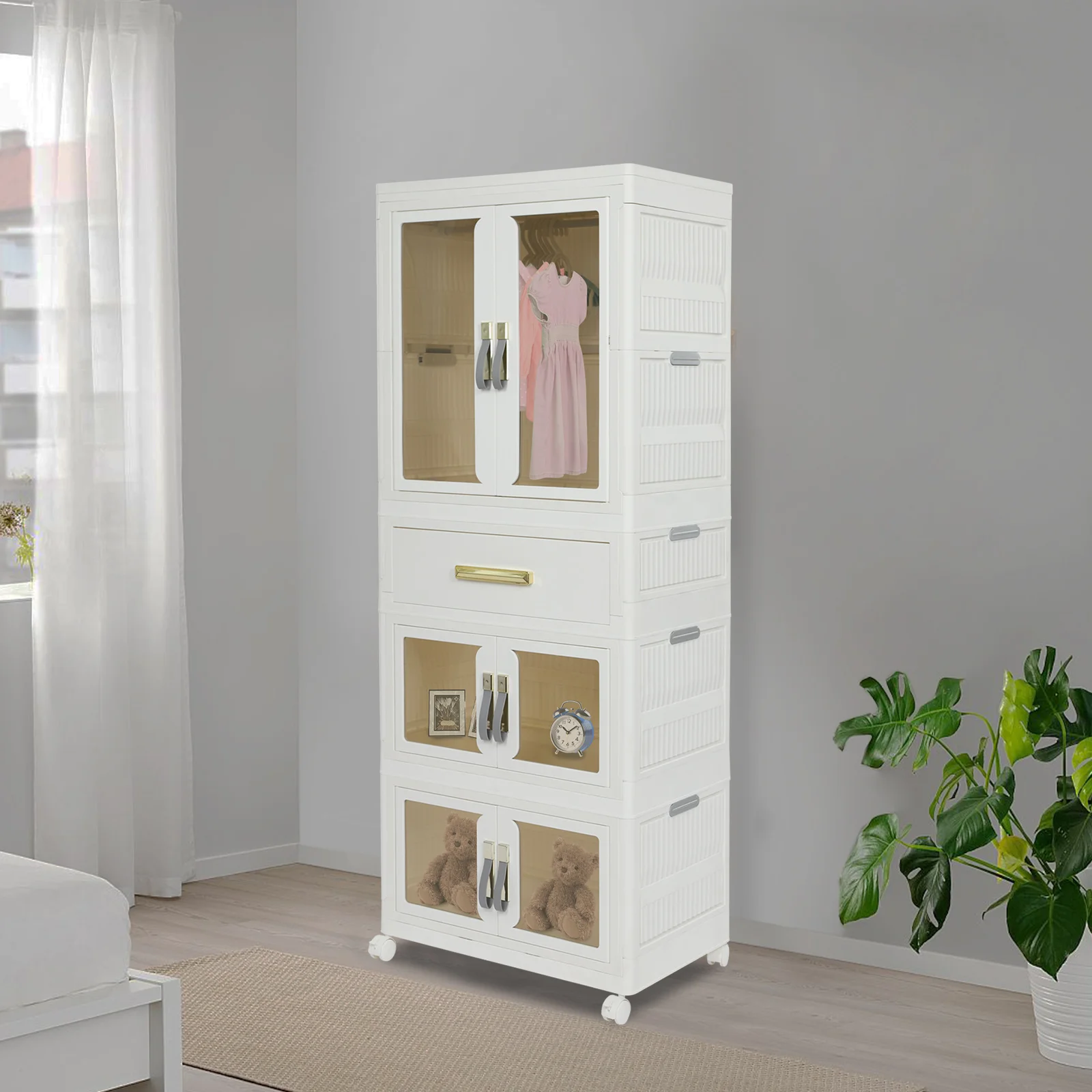 PET Modern Clothes Storage Cabinet Free Standing Storage Organizer Baby Clothes Cabinet