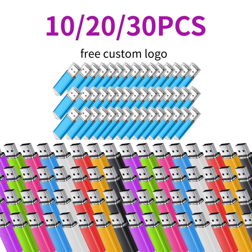 10/20/30PCS Memoria USB Personalizada con Logotipo Gratis, Unidad Flash USB de 8GB 4GB 2GB 1GB, Disco Flash de 16GB, Memoria Flash de 128MB 256MB 512MB 2.0