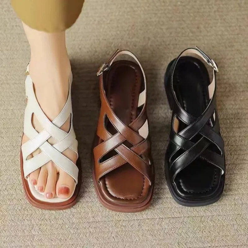 Fashion Summer Women Sandals Buckle Strap Female Casual Slides New 2024 Shoes Platform Thick Bottom Elegant Ladies Flats Sandals