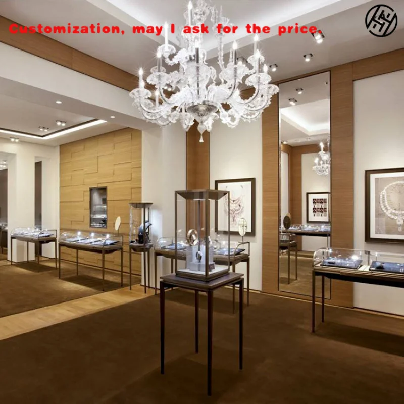 custom.Luxury Jewelry Shop Interior Design Stainless Steel Glass Display Jewelry Cabinet Customized Jewelry Display Showcase
