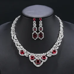 Luxury Cubic Zirconia Bridal Wedding Jewelry Set Ladies Party Necklace Earrings Set CN11306