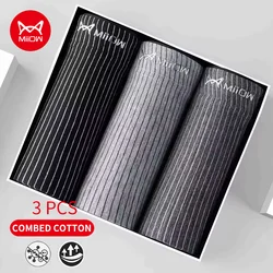 MiiOW 3Pcs Breathable Cotton Men's Panties Graphene Antibacterial Underwear for Men Striped Underpants Man Boxers Briefs Trunks