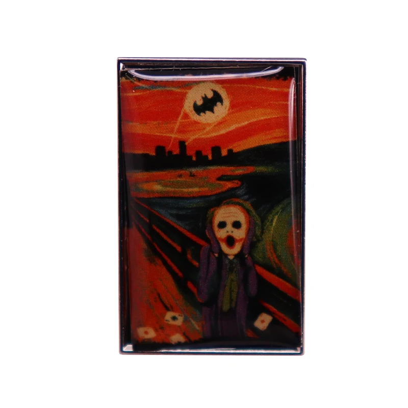 

Horror Film Villain The Scream Joker face bat moon Enamel Pin Edvard Munch Brooch Badge Oil Painting Art Funny Jewelry