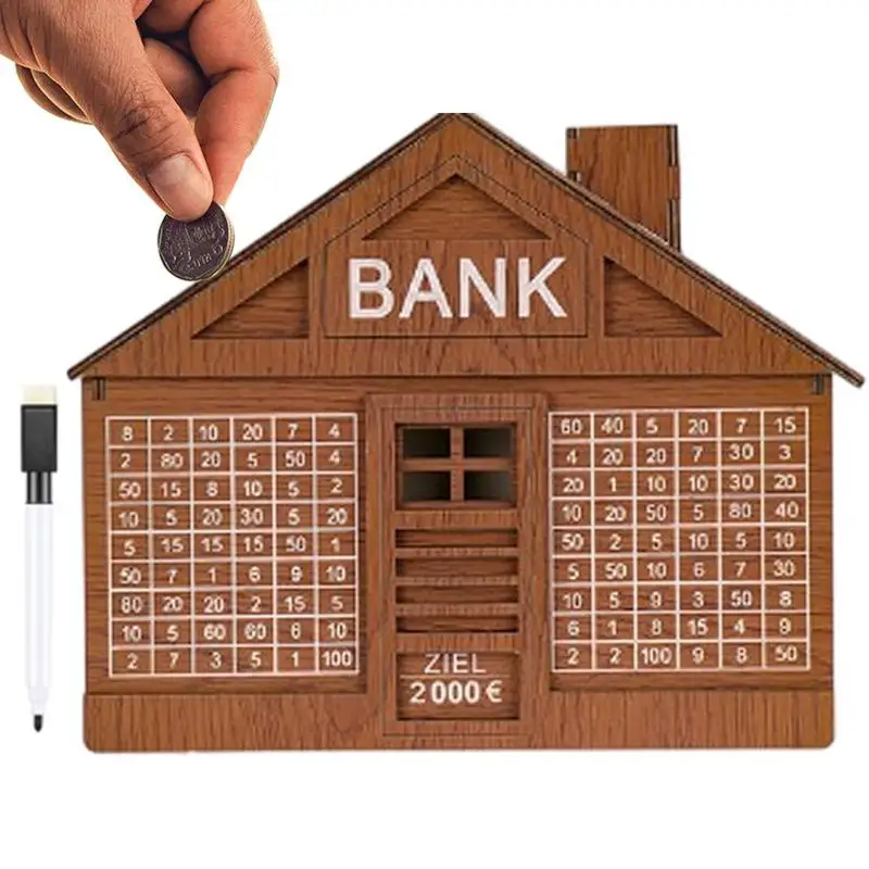 Wood Money Box For Cash House Savings Money Box 1000 Or 2000 Euros Adult Money Counting Bank With Marker Pen Money Bank House