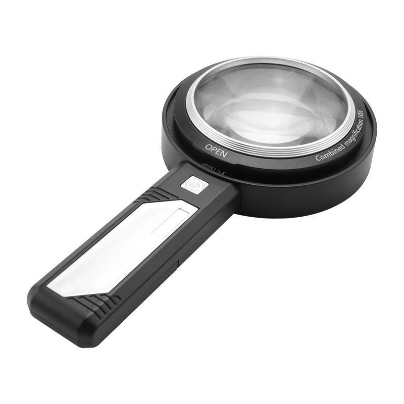 Handheld Reading Magnifier 5X 5X 10X Magnifier With Light 6 LED Lights 2 UV Lights Banknote Detector Light For Reading