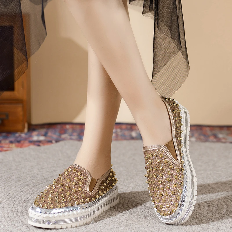 Women Platform Shoes Flats Crystal Luxury Loafers Designer 2024 Autumn New Sports Walking Sneakers Trend Casual Mujer Zapatillas