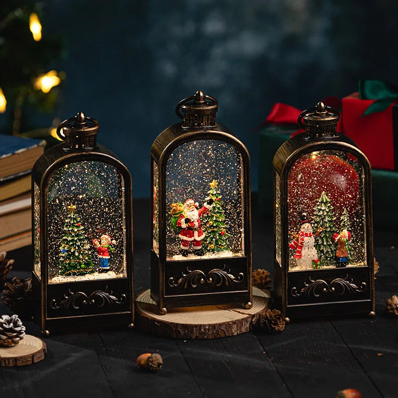 Christmas Decorations Wind Lantern Retro Night Light Old Man Snowman Music Box Crystal Ball Music Box Children\'S Gift Ornaments
